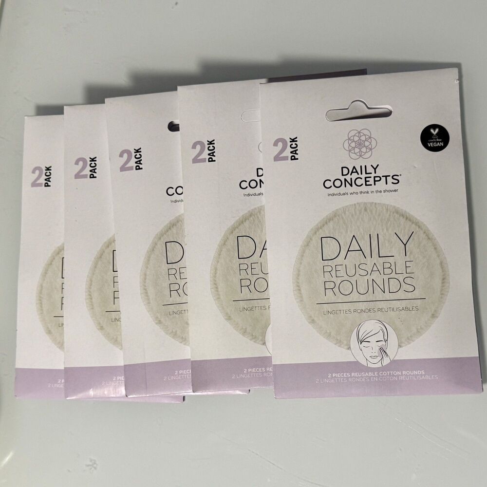 (10) Daily Concepts Vegan Reusable Rounds Facial Makeup Remover,  5 New Packages